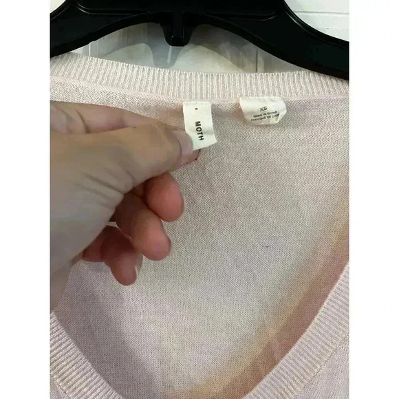 Anthropologie Moth Pullover 100% Wool Sweater Oversized V Neck Pink Size XS - Picture 6 of 8